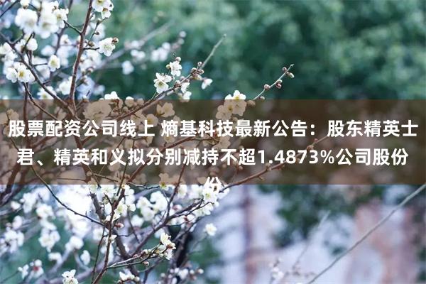 股票配资公司线上 熵基科技最新公告：股东精英士君、精英和义拟分别减持不超1.4873%公司股份