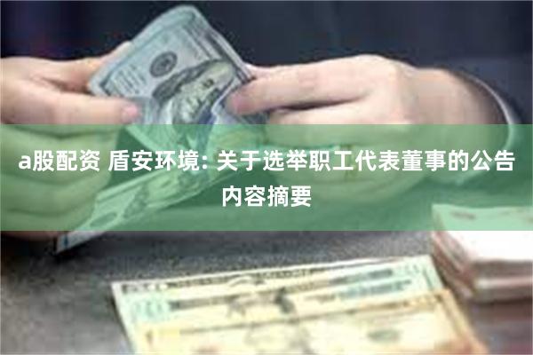 a股配资 盾安环境: 关于选举职工代表董事的公告内容摘要