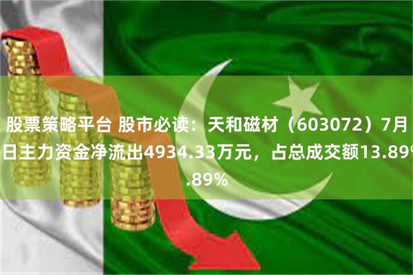 股票策略平台 股市必读：天和磁材（603072）7月9日主力资金净流出4934.33万元，占总成交额13.89%