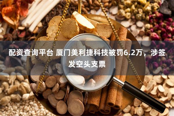 配资查询平台 厦门美利捷科技被罚6.2万，涉签发空头支票
